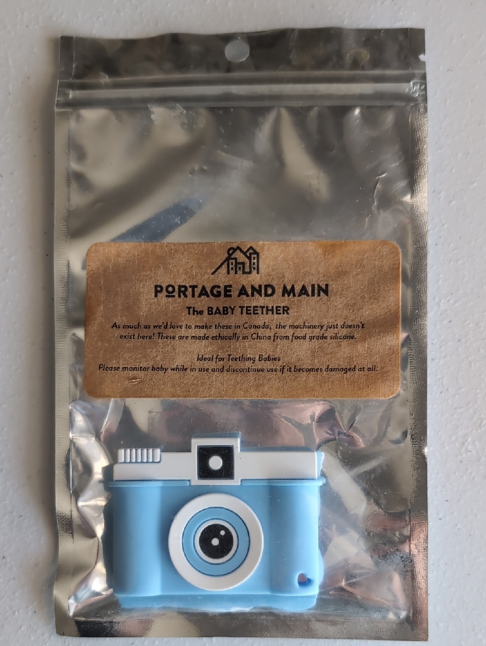 Portage and Main Blue Camera Baby Teether